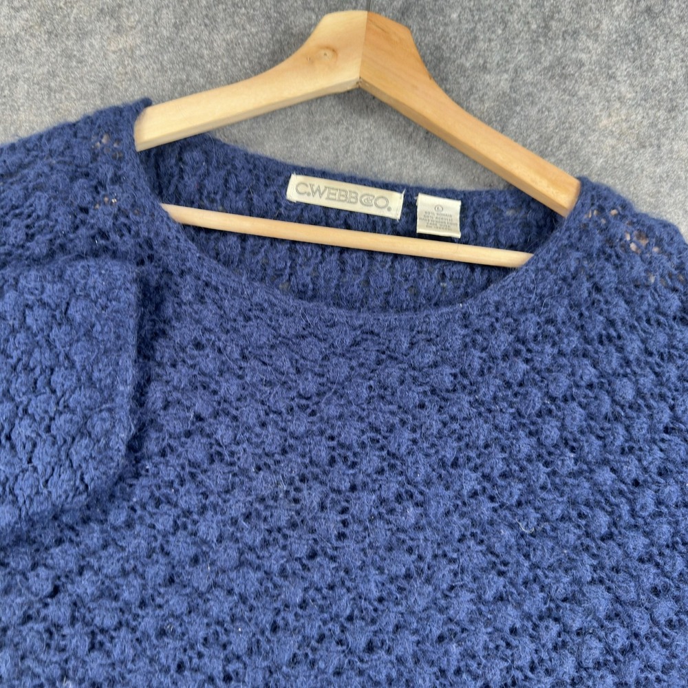 Vintage C Webb & Co‎ Sweater Womens Large Blue Mohair Knit Pullover Hong Kong